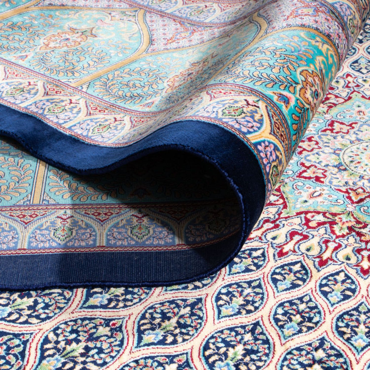 Tapis persan - Ghom - 300 x 200 cm - bleu foncé