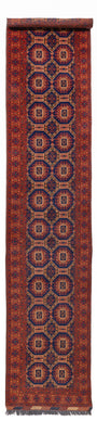 Tapis de couloir Tapis afghan - 394 x 80 cm - rouge foncé