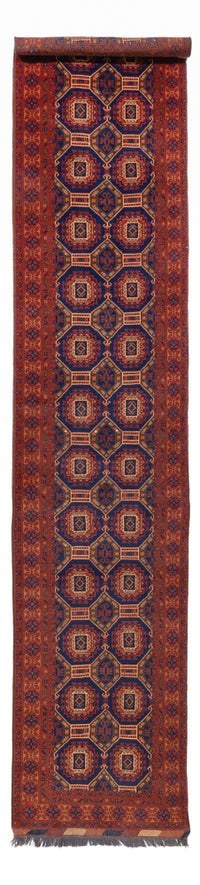 Tapis de couloir Tapis afghan - 394 x 80 cm - rouge foncé