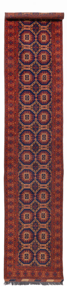 Tapis de couloir Tapis afghan - 394 x 80 cm - rouge foncé