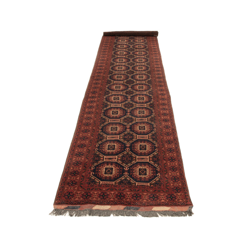 Tapis de couloir Tapis afghan - 394 x 80 cm - rouge foncé