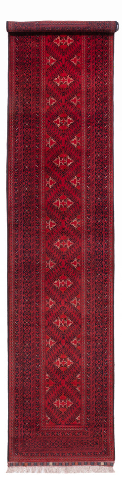 Tapis de couloir Tapis afghan - 390 x 77 cm - rouge