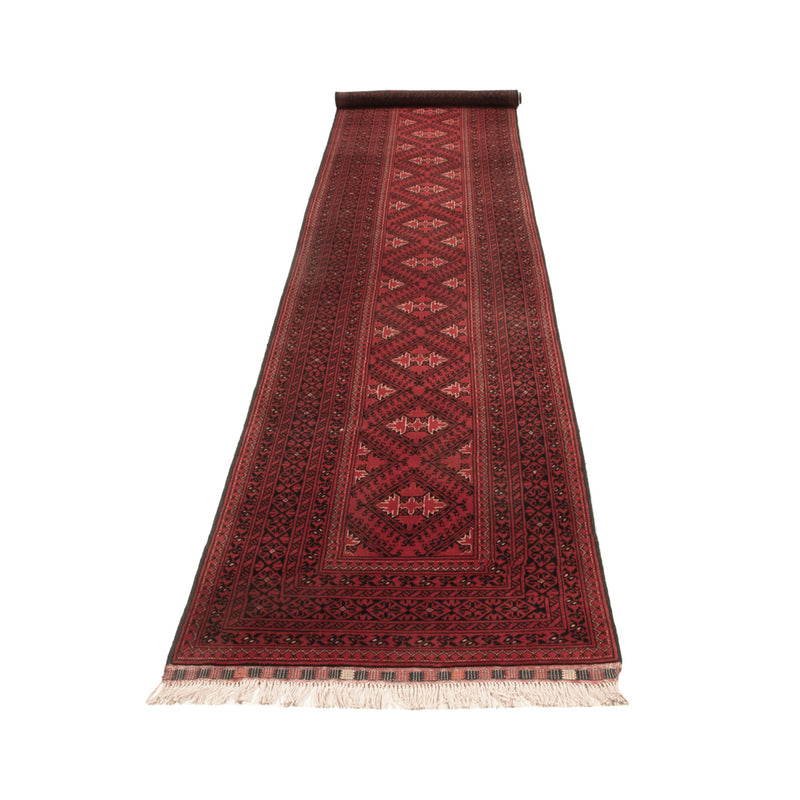 Tapis de couloir Tapis afghan - 390 x 77 cm - rouge