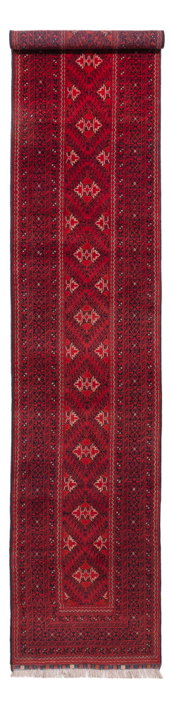 Tapis de couloir Tapis afghan - 388 x 77 cm - rouge