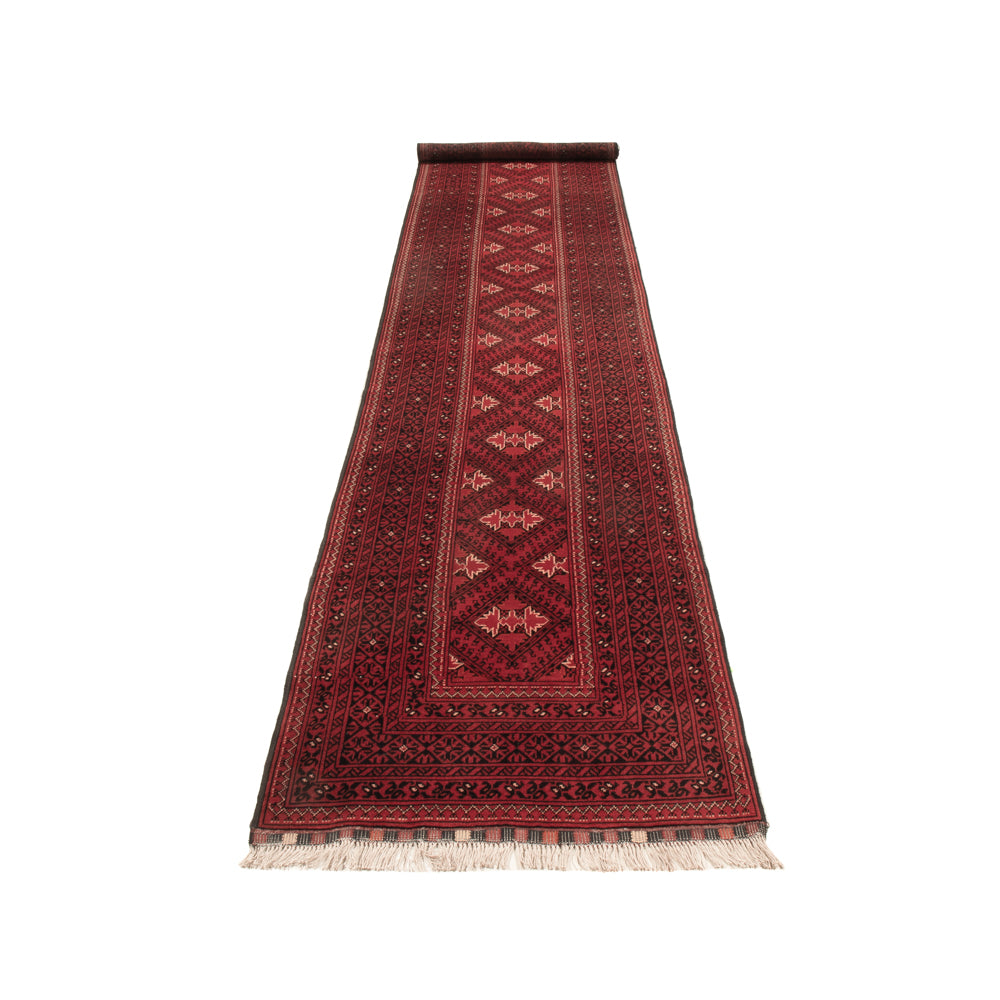 Tapis de couloir Tapis afghan - 388 x 77 cm - rouge