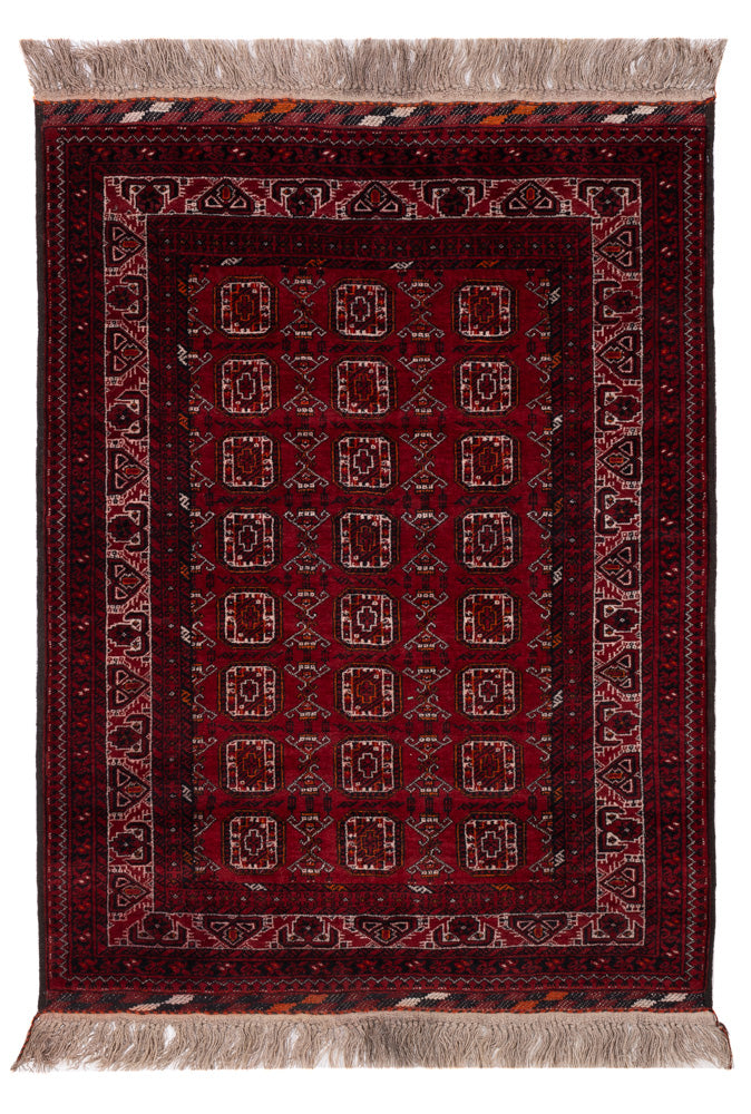 Tapis afghan - Boukhara - 140 x 102 cm - rouge foncé