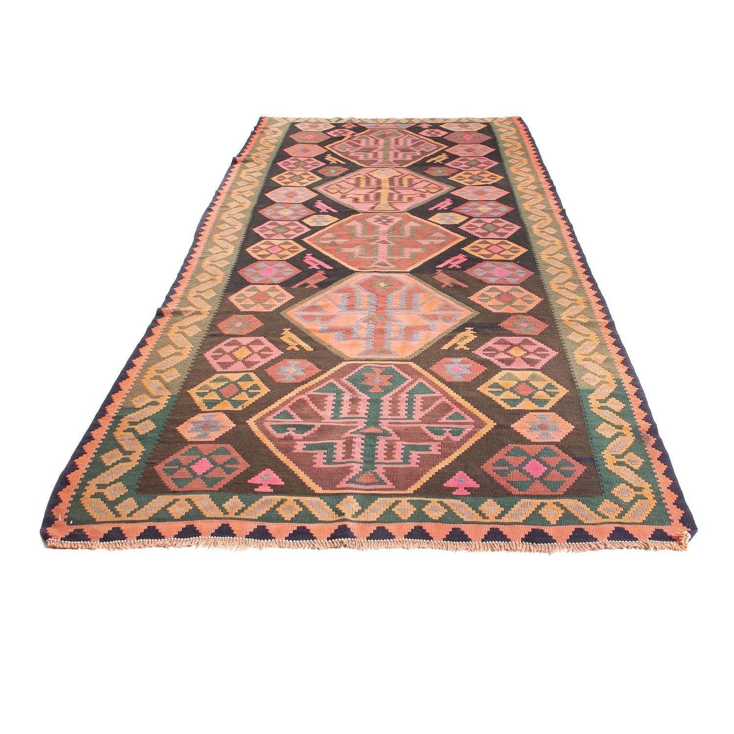 Tapis de couloir Tapis Kelim - Vieux - 340 x 150 cm - multicolore