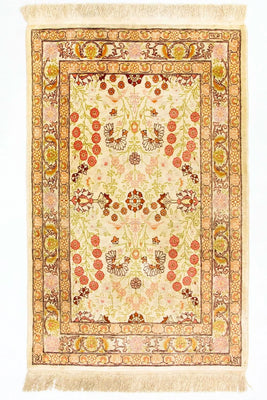 Tapis en soie - Soie Hereke - Premium - 100 x 64 cm - beige