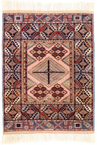 Tapis afghan - 140 x 120 cm - rose