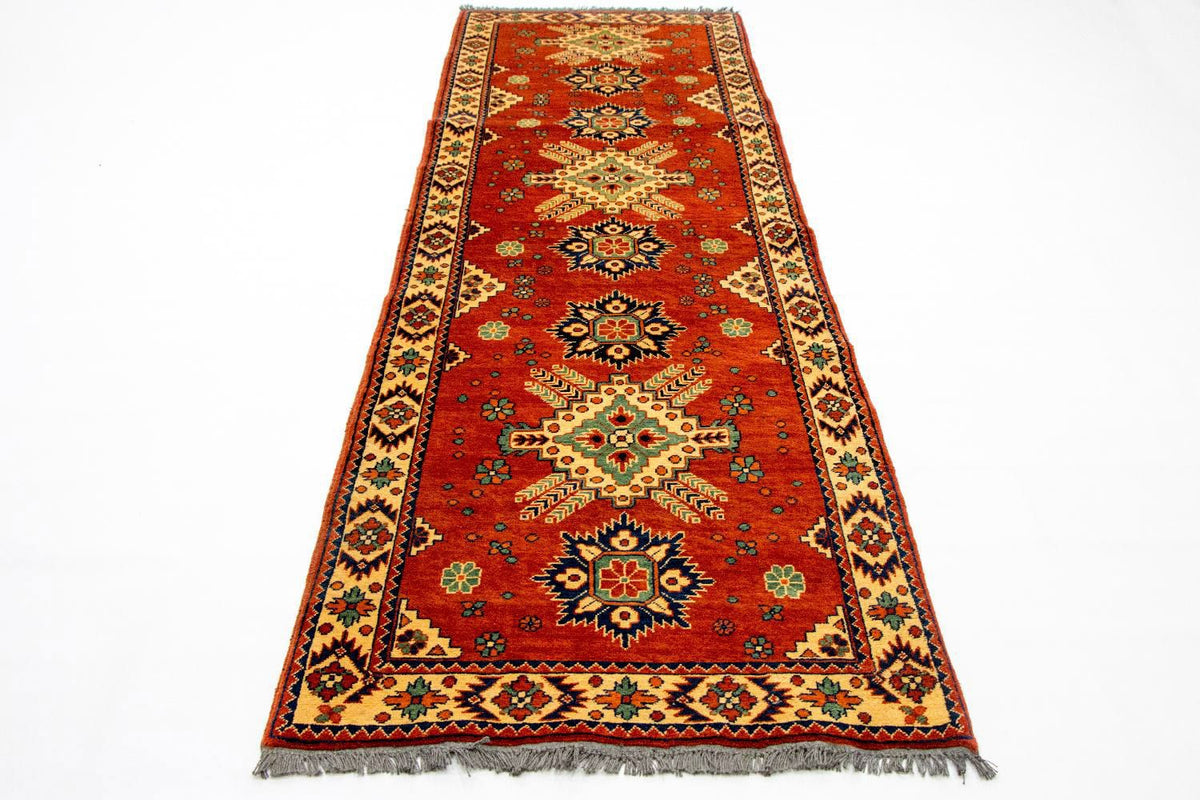 Tapis de couloir Tapis afghan - Hatschlu - 296 x 88 cm - rouge