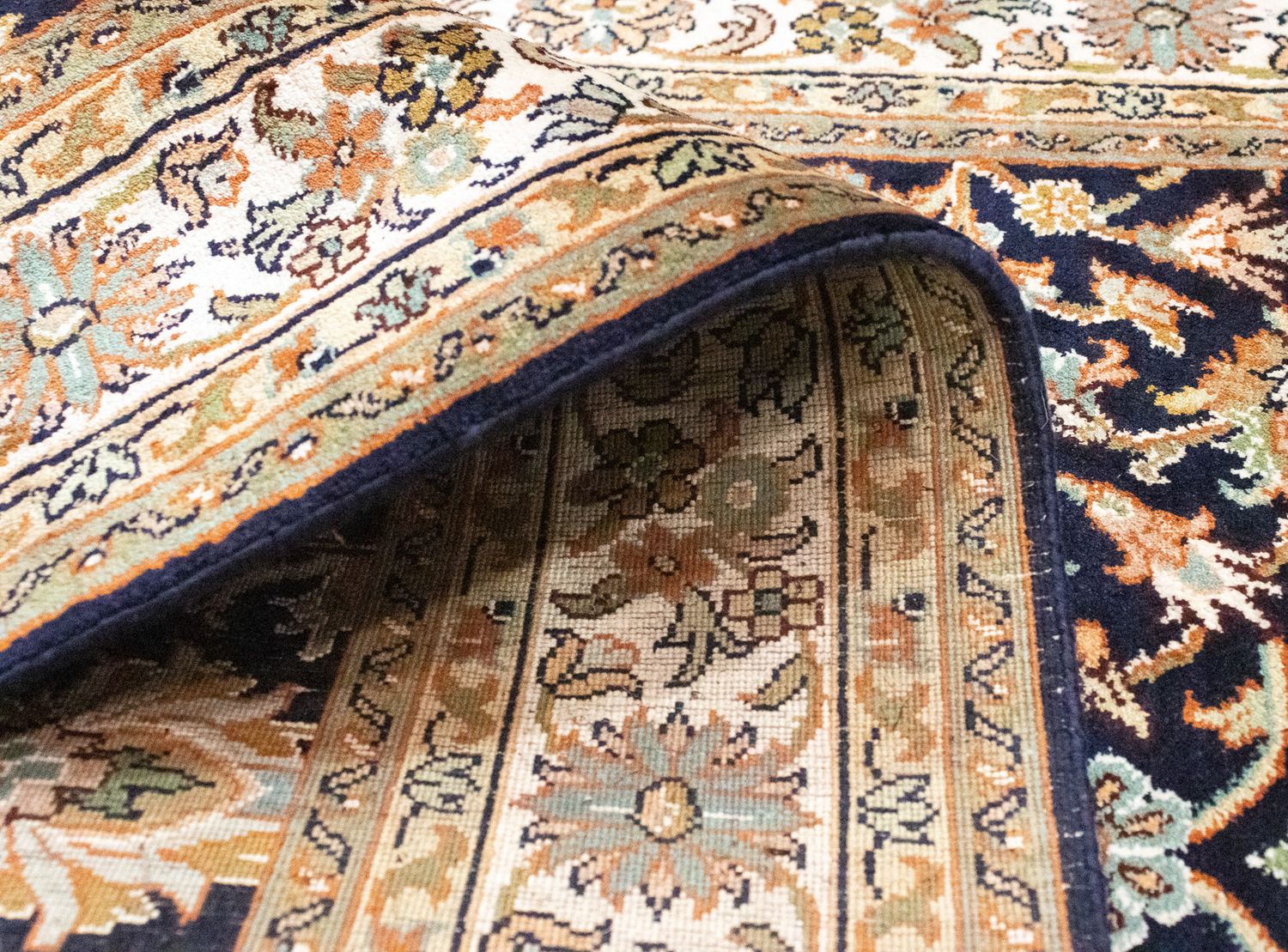Tapis en soie - Soie du Cachemire - 127 x 74 cm - bleu