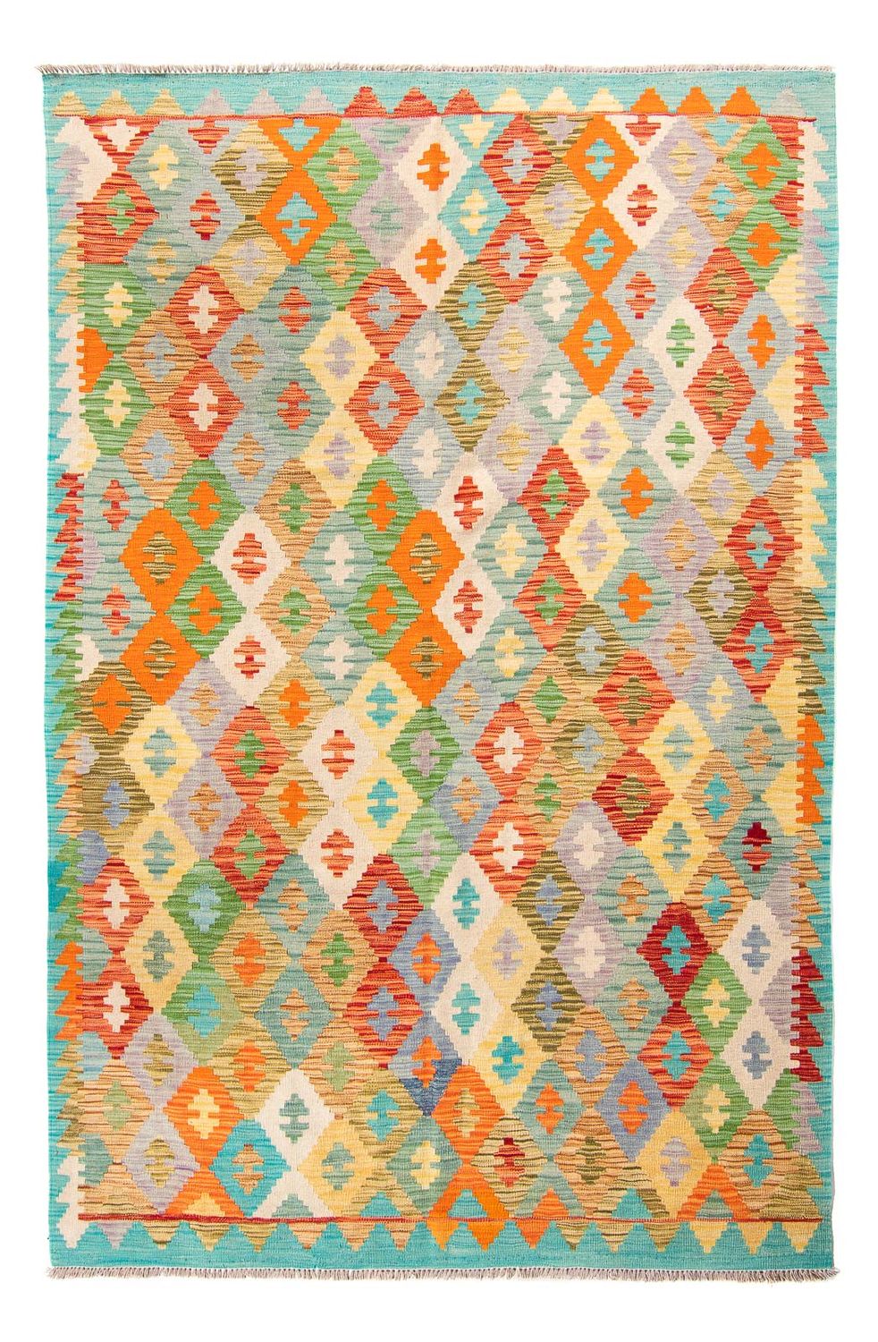 Tapis Kelim - Splash - 254 x 174 cm - turquoise