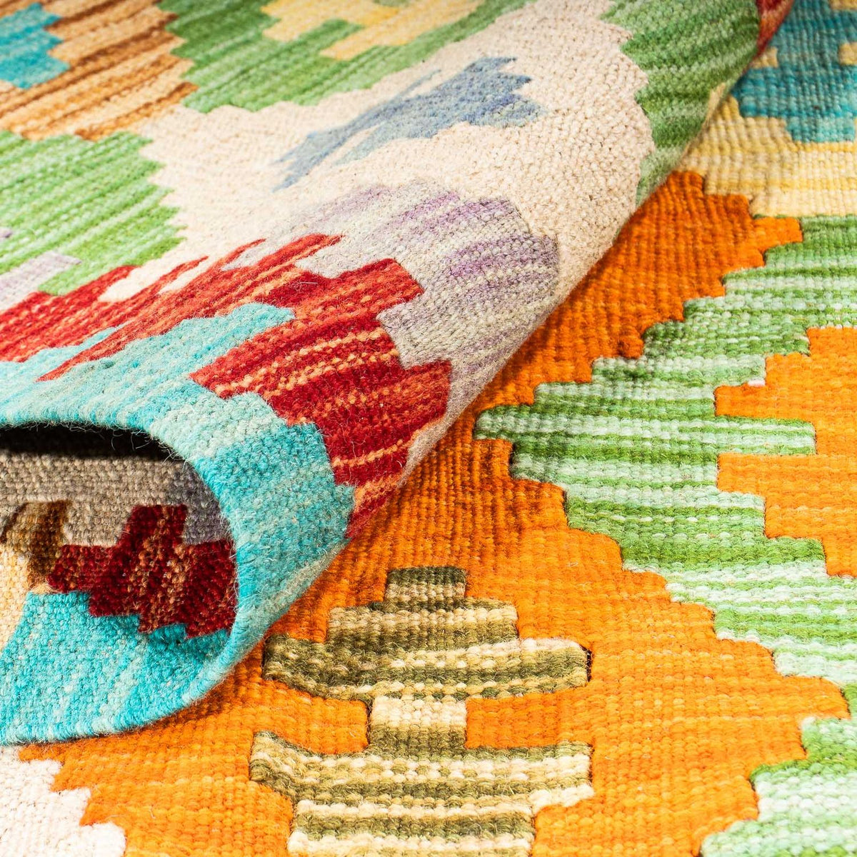 Tapis Kelim - Splash - 254 x 174 cm - turquoise