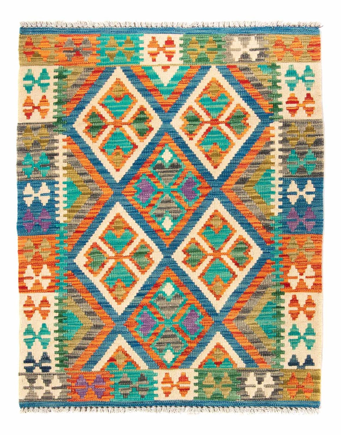 Tapis Kelim - Splash - 115 x 92 cm - bleu