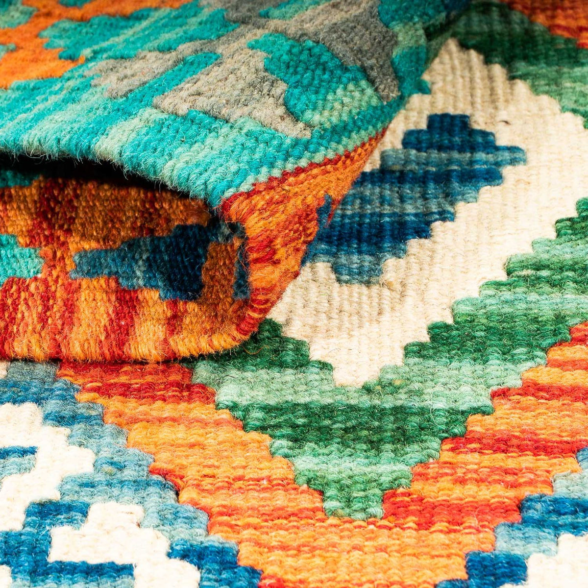 Tapis Kelim - Splash - 115 x 92 cm - bleu