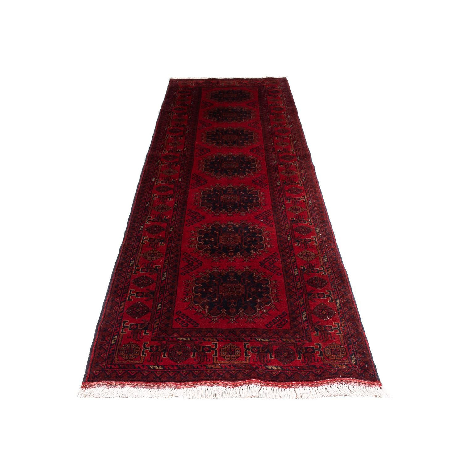 Tapis de couloir Tapis afghan - Kunduz - 295 x 82 cm - rouge foncé