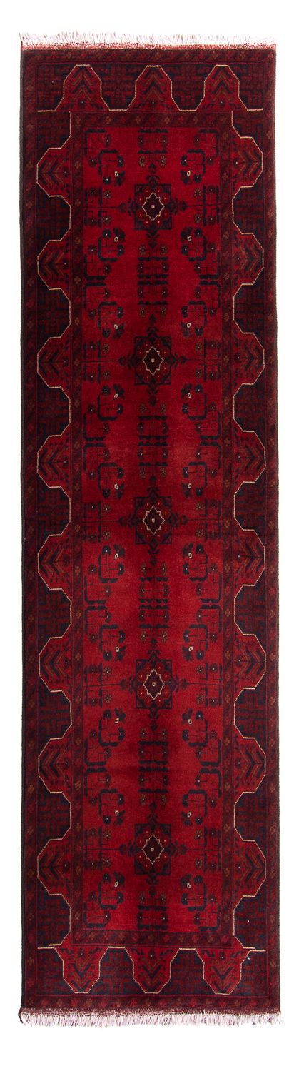 Tapis de couloir Tapis afghan - Kunduz - 298 x 82 cm - rouge foncé