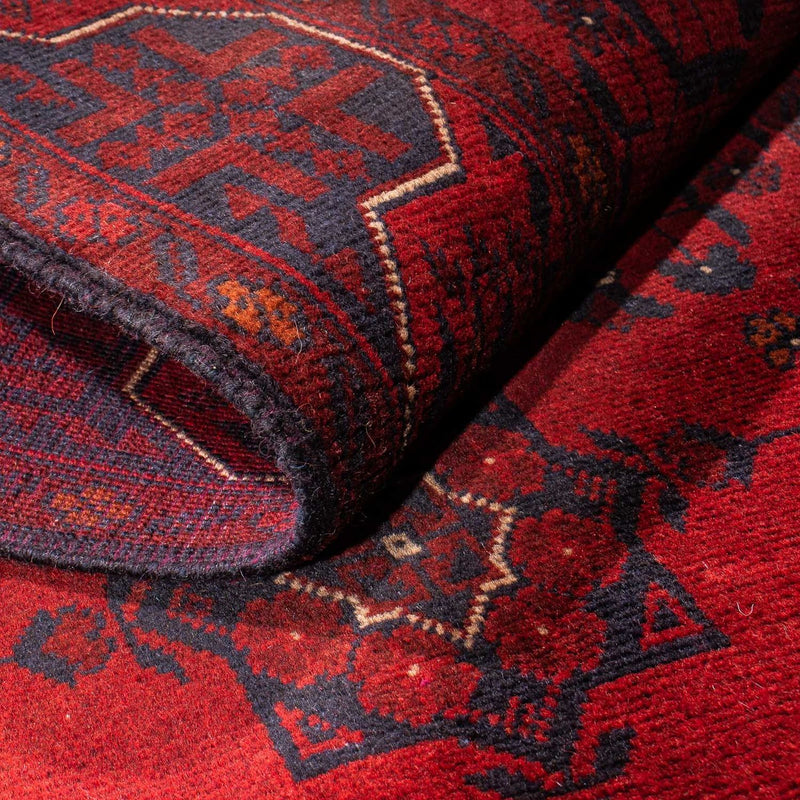 Tapis de couloir Tapis afghan - Kunduz - 298 x 82 cm - rouge foncé