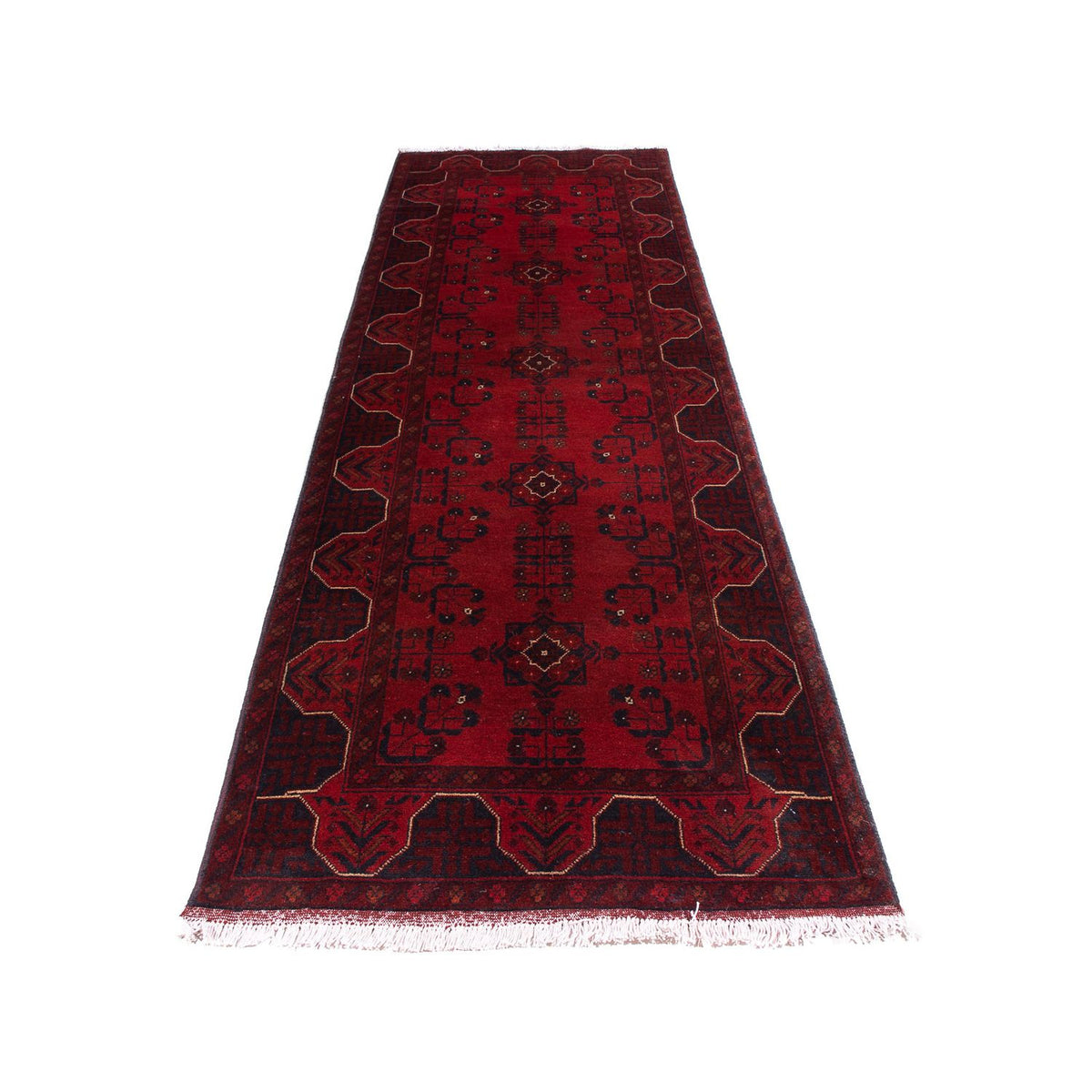 Tapis de couloir Tapis afghan - Kunduz - 298 x 82 cm - rouge foncé