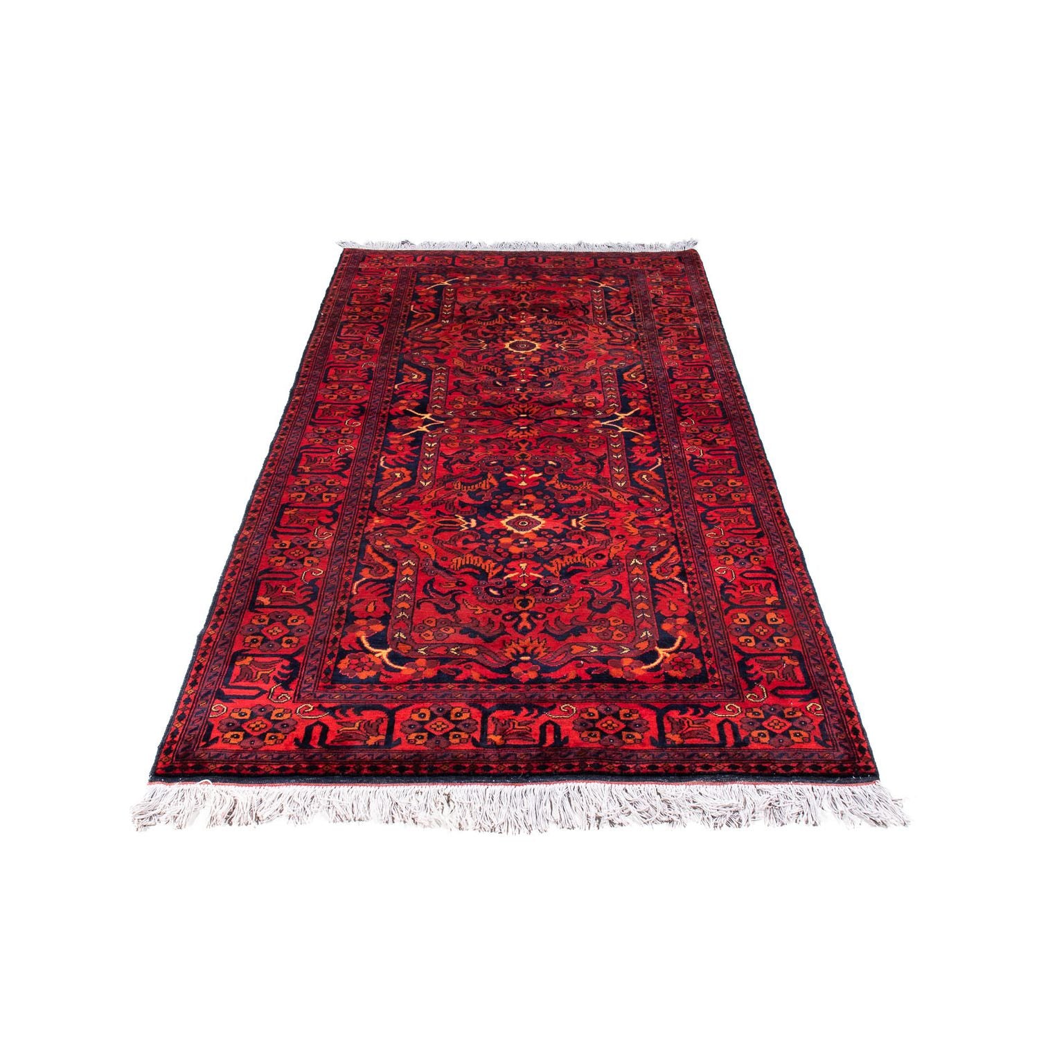 Tapis afghan - Kunduz - 203 x 102 cm - rouge foncé