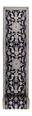 Tapis de couloir Tapis persan - Nain - 374 x 77 cm - bleu foncé