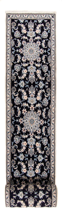 Tapis de couloir Tapis persan - Nain - 374 x 77 cm - bleu foncé