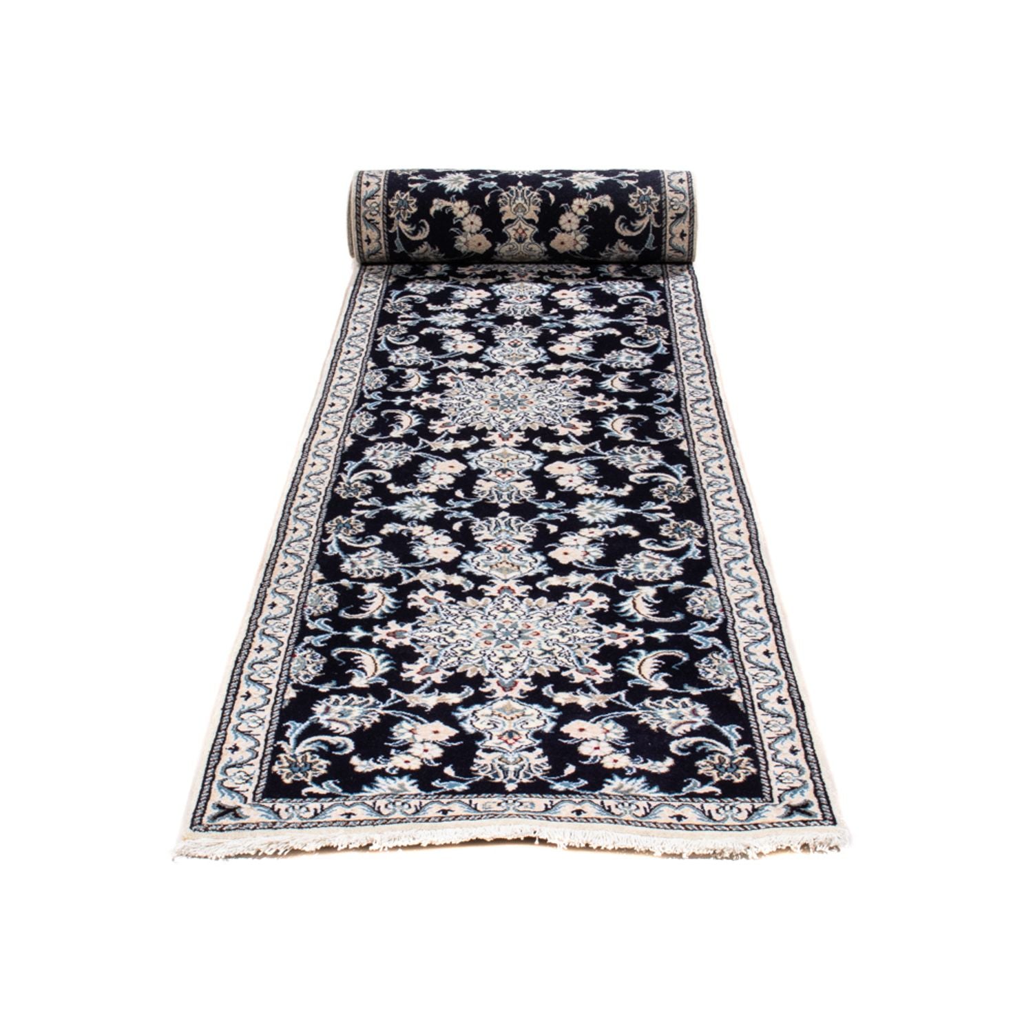 Tapis de couloir Tapis persan - Nain - 374 x 77 cm - bleu foncé