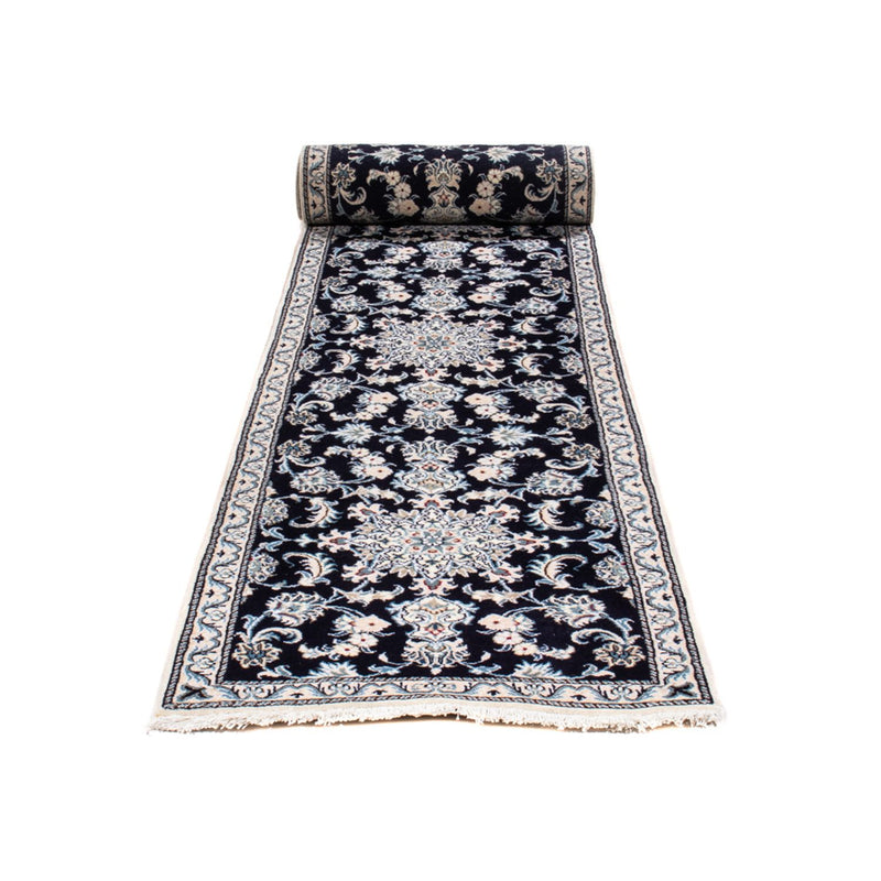 Tapis de couloir Tapis persan - Nain - 374 x 77 cm - bleu foncé