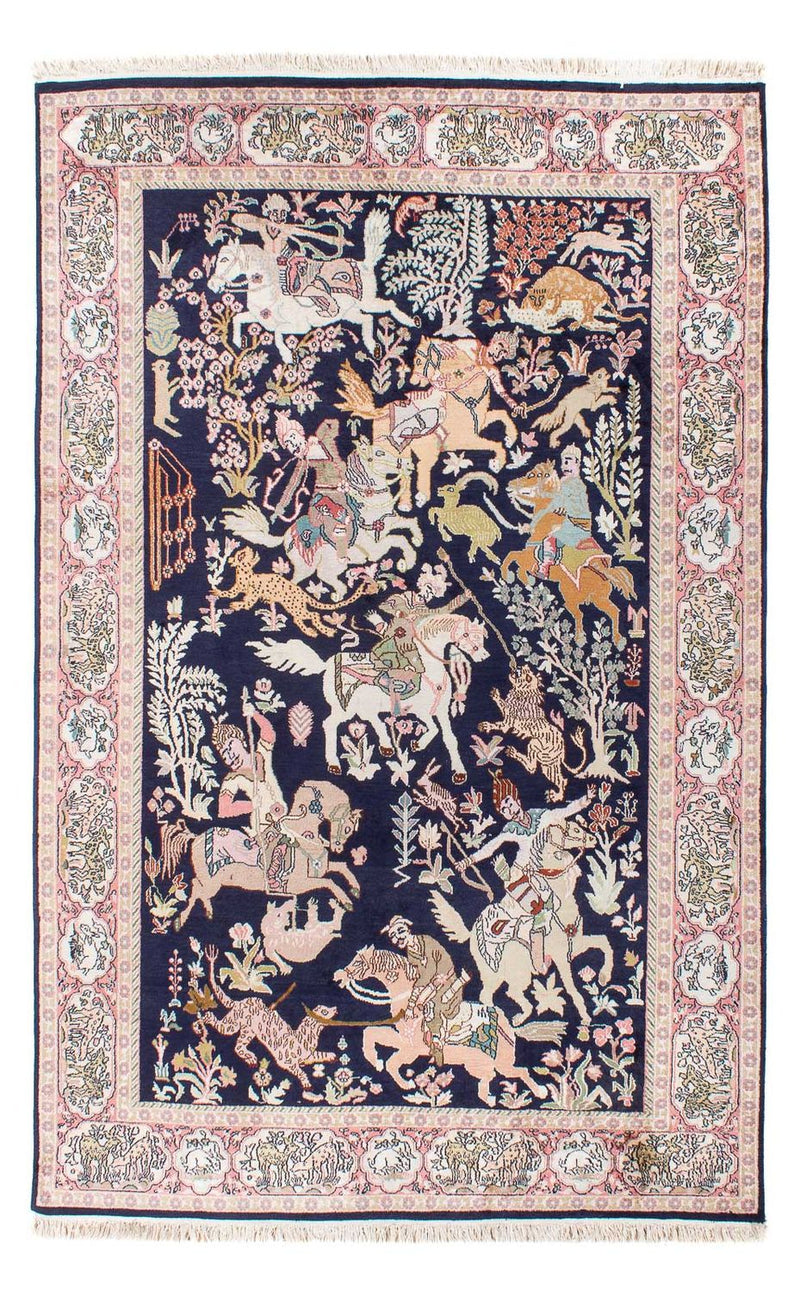 Tapis en soie - Soie du Cachemire - 215 x 133 cm - bleu foncé