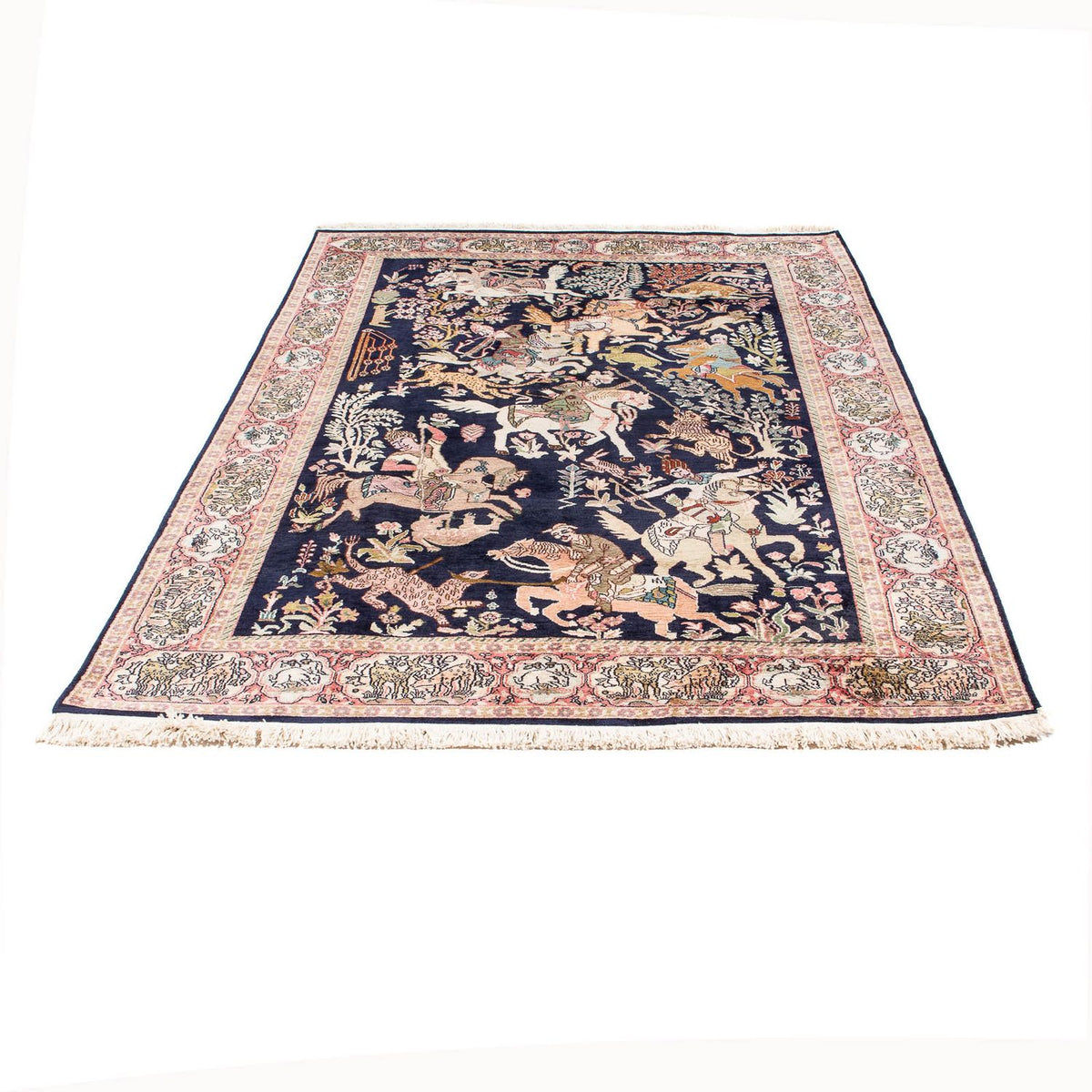 Tapis en soie - Soie du Cachemire - 215 x 133 cm - bleu foncé