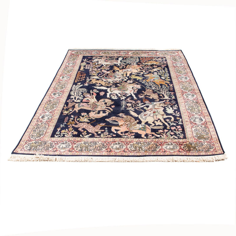 Tapis en soie - Soie du Cachemire - 215 x 133 cm - bleu foncé