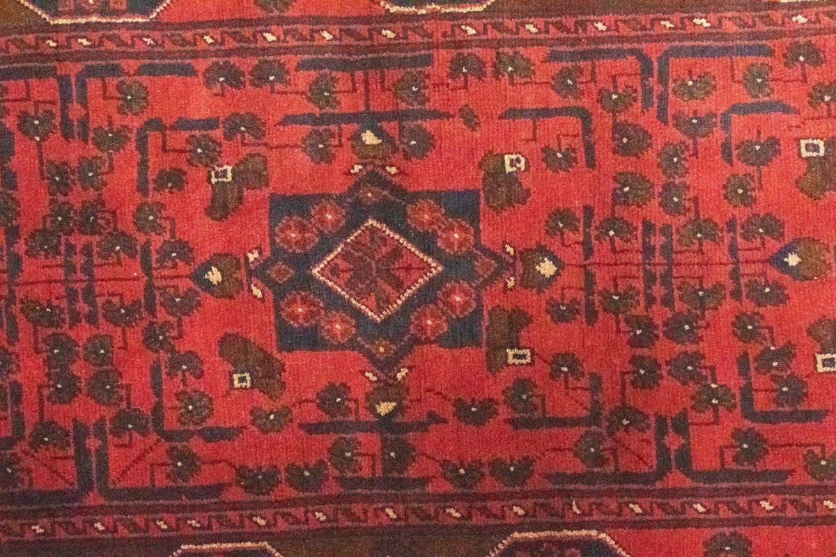Tapis de couloir Tapis afghan - Kunduz - 295 x 75 cm - rouge