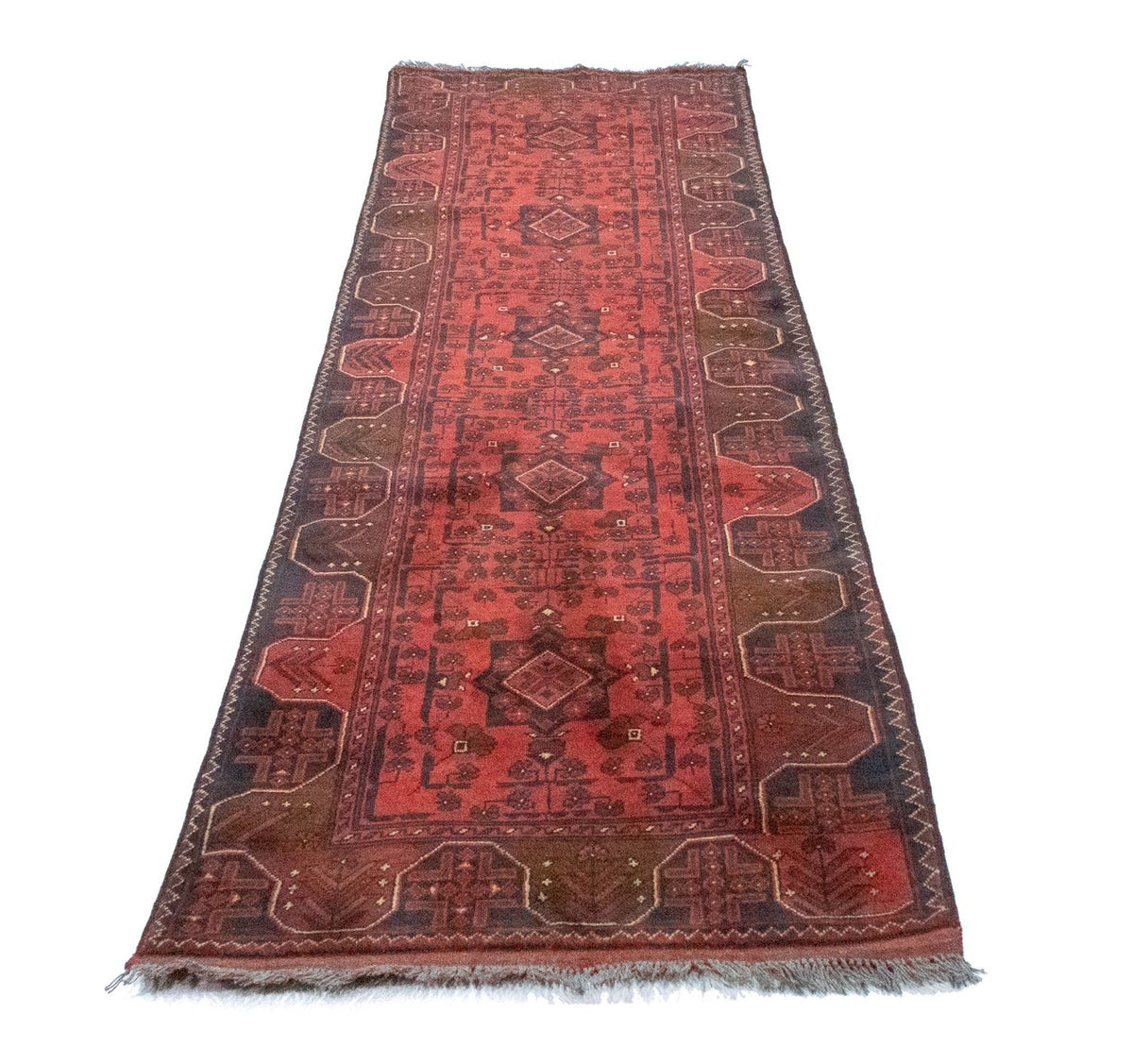 Tapis de couloir Tapis afghan - Kunduz - 295 x 75 cm - rouge