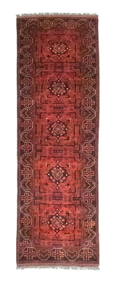 Tapis de couloir Tapis afghan - Kunduz - 288 x 78 cm - rouge