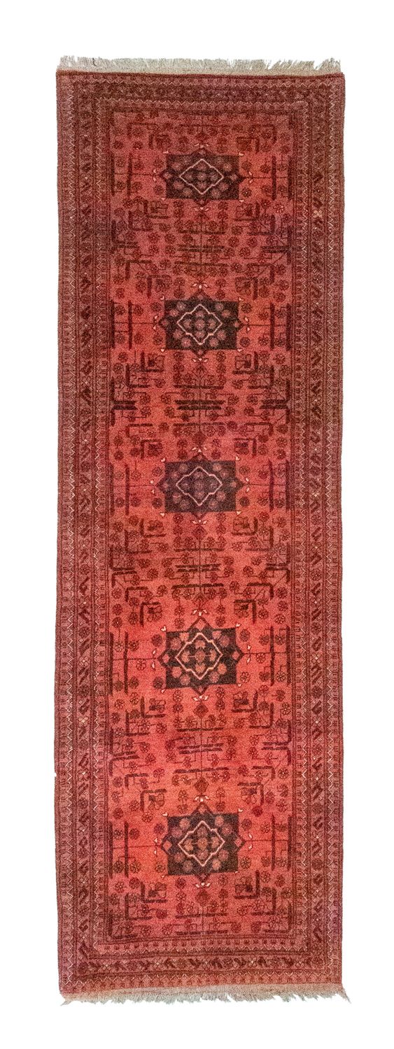 Tapis de couloir Tapis afghan - Kunduz - 298 x 79 cm - rouge