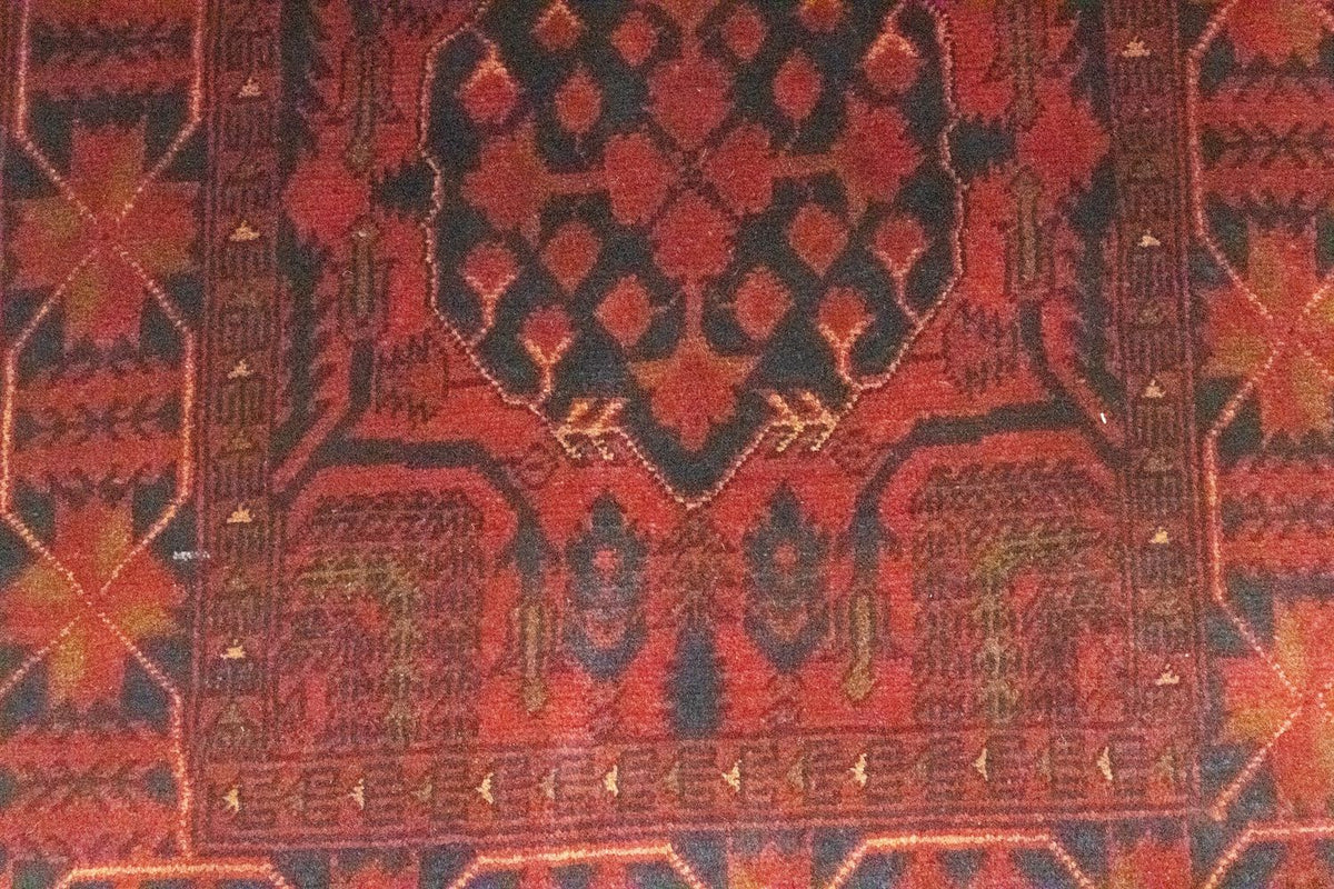 Tapis de couloir Tapis afghan - Kunduz - 390 x 82 cm - rouge