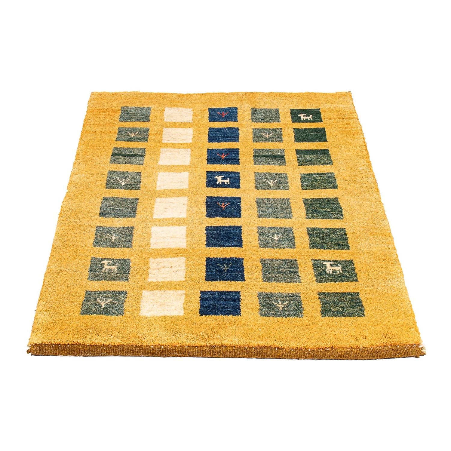 Tapis Gabbeh - Loribaft Persan - 118 x 84 cm - jaune moutarde