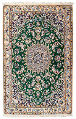 Tapis persan - Nain - Royal - 148 x 101 cm - vert foncé