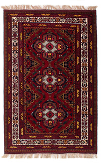 Tapis afghan - 145 x 93 cm - rouge foncé