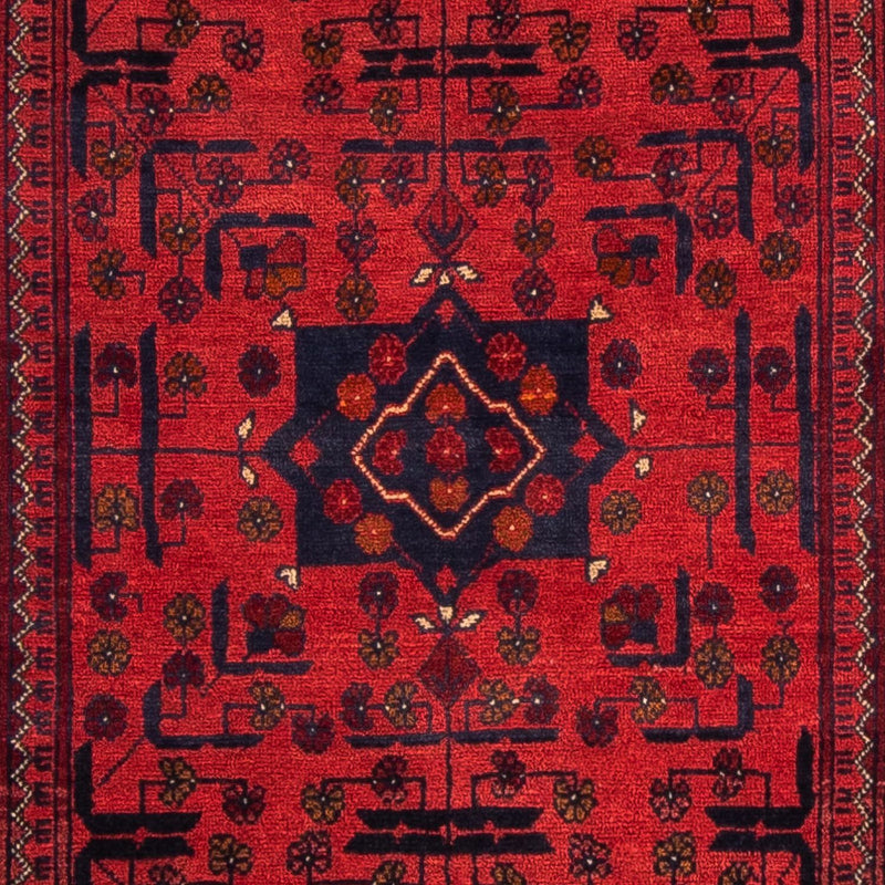 Tapis de couloir Tapis afghan - Kunduz - 298 x 79 cm - rouge foncé