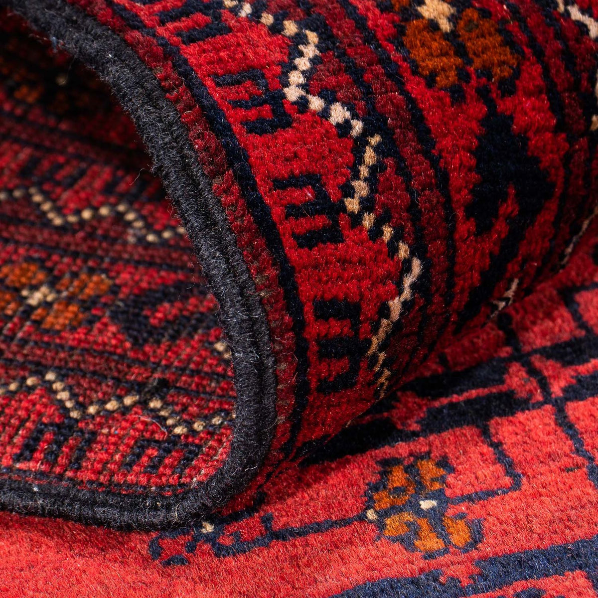 Tapis de couloir Tapis afghan - Kunduz - 298 x 79 cm - rouge foncé