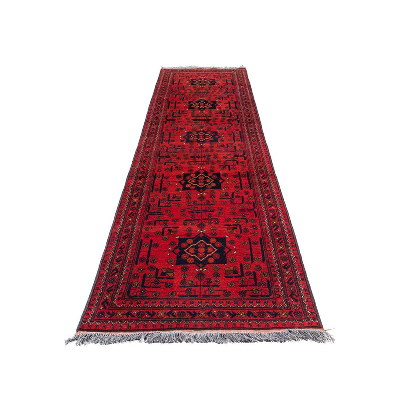 Tapis de couloir Tapis afghan - Kunduz - 298 x 79 cm - rouge foncé