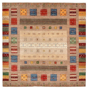 Tapis Gabbeh - Loribaft Indus carré  - 203 x 201 cm - multicolore