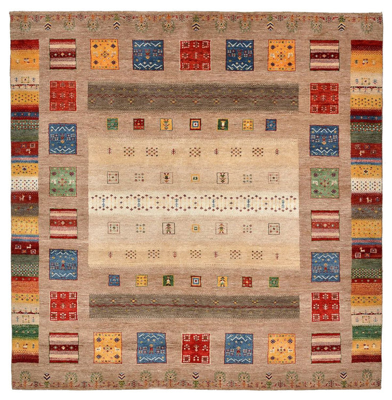Tapis Gabbeh - Loribaft Indus carré  - 203 x 201 cm - multicolore