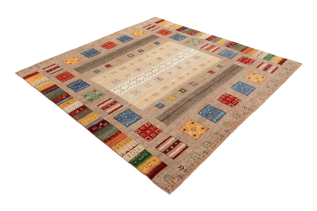 Tapis Gabbeh - Loribaft Indus carré  - 203 x 201 cm - multicolore