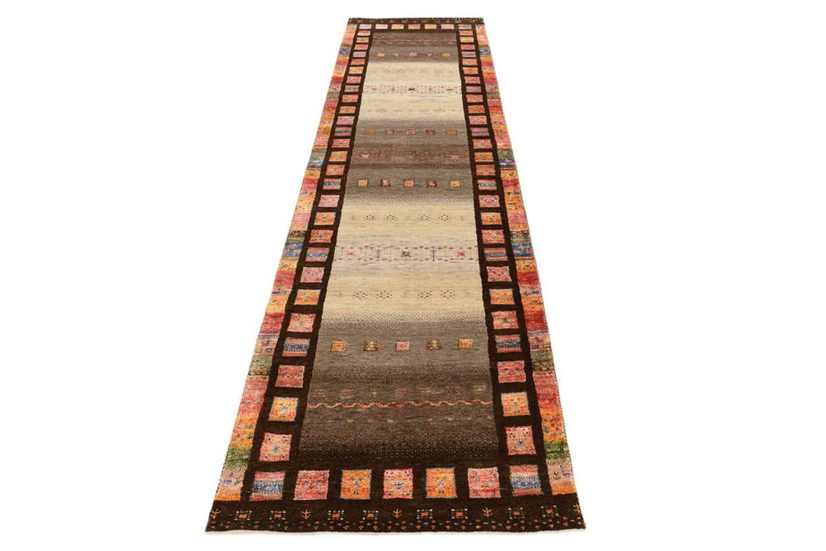 Tapis de couloir Tapis Gabbeh - Loribaft Indus - 306 x 80 cm - beige foncé