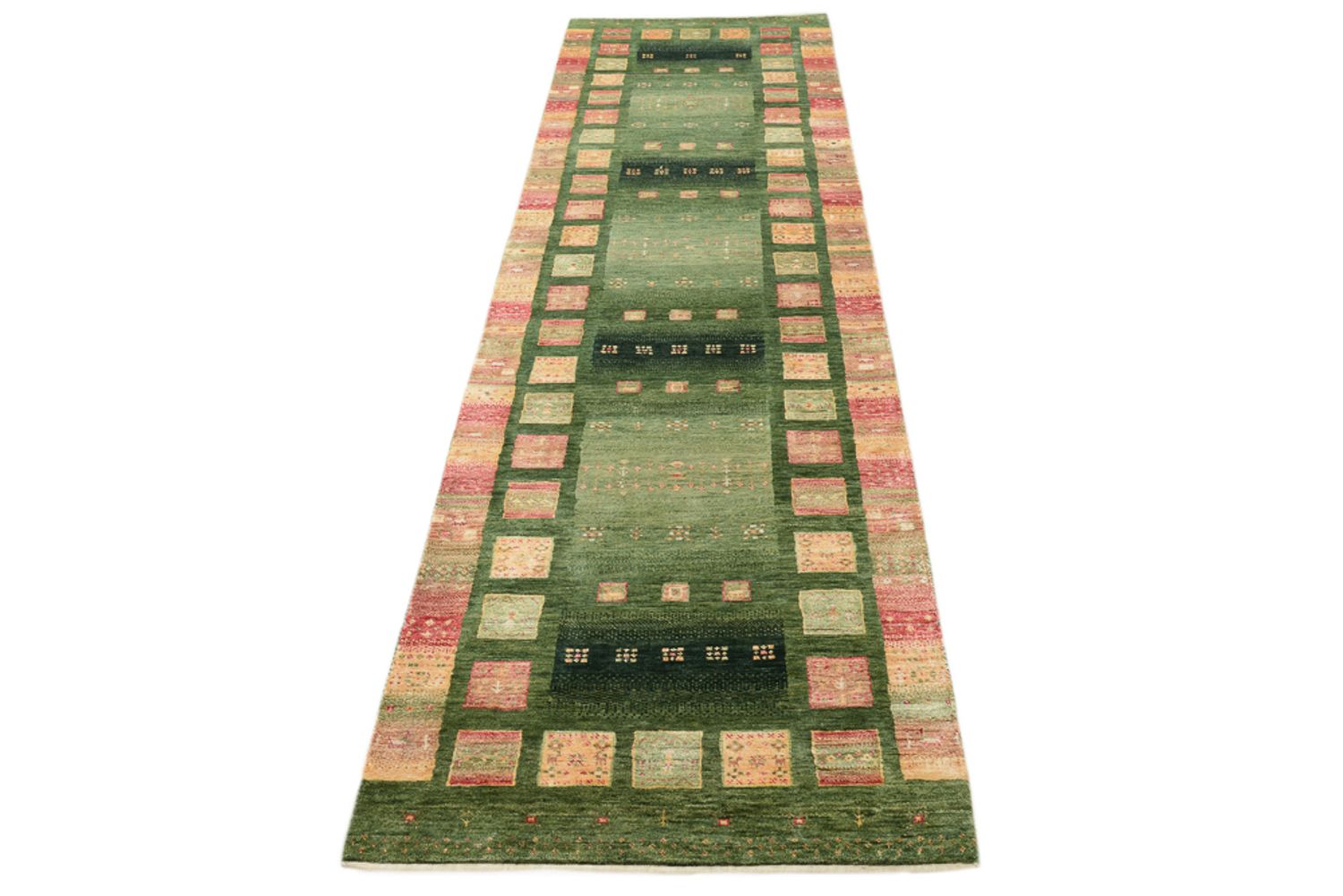 Tapis de couloir Tapis Gabbeh - Loribaft Indus - 296 x 82 cm - vert