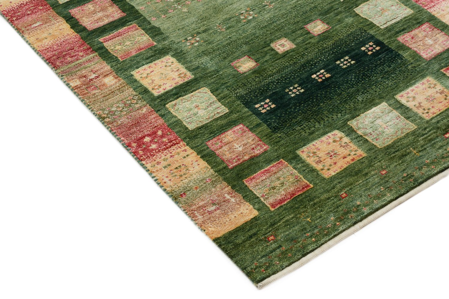 Tapis de couloir Tapis Gabbeh - Loribaft Indus - 296 x 82 cm - vert