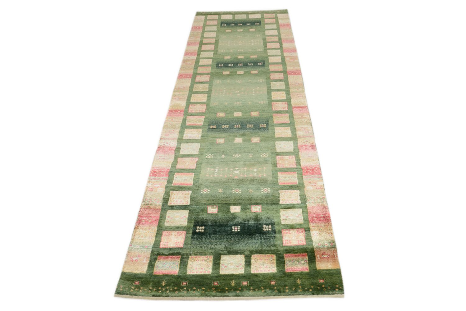 Tapis de couloir Tapis Gabbeh - Loribaft Indus - 296 x 82 cm - vert