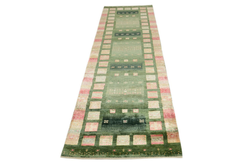 Tapis de couloir Tapis Gabbeh - Loribaft Indus - 296 x 82 cm - vert